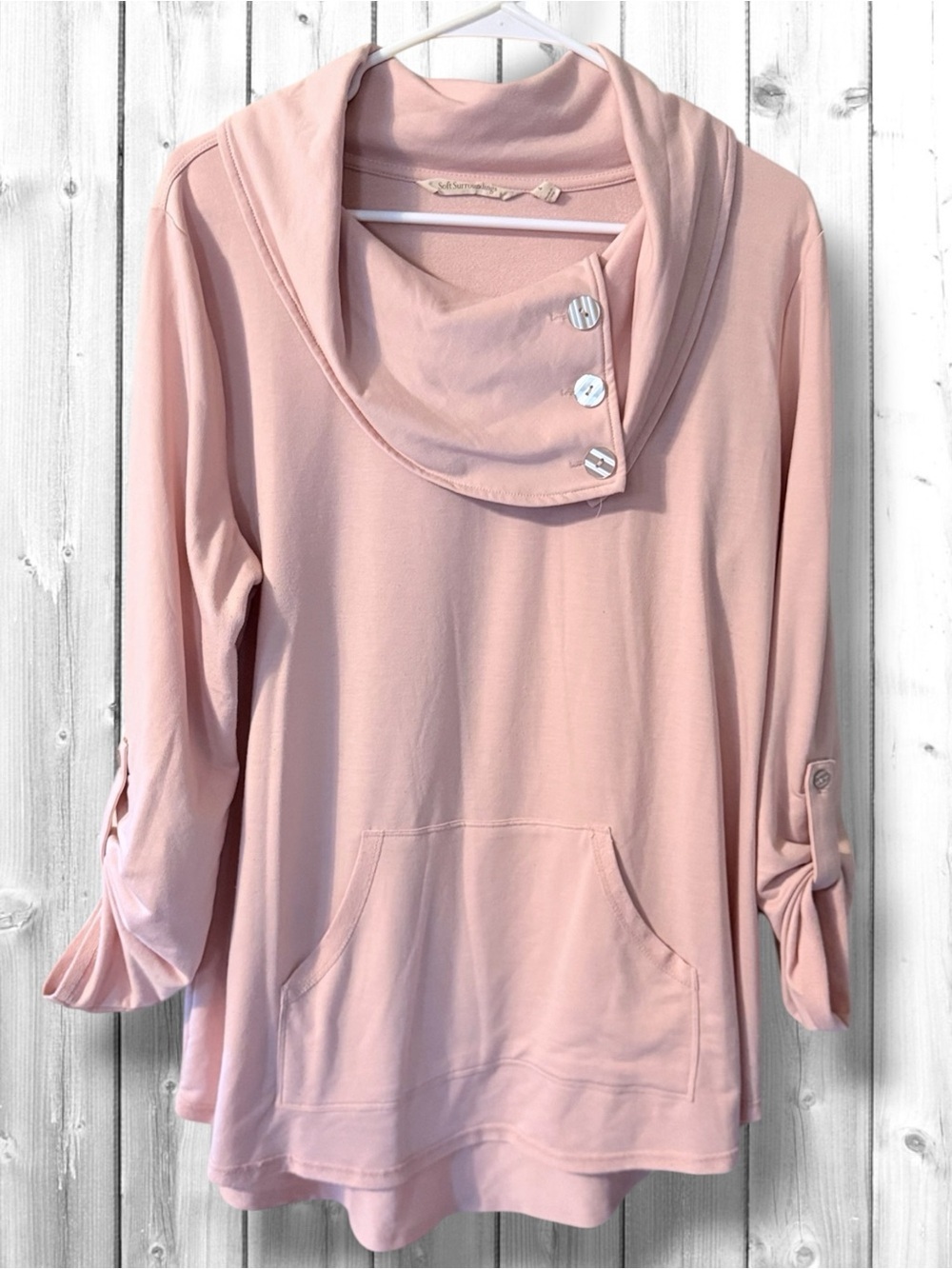 🌼Soft Surroundings Blush Button-Cowl Pullover Tunic Sweatshirt